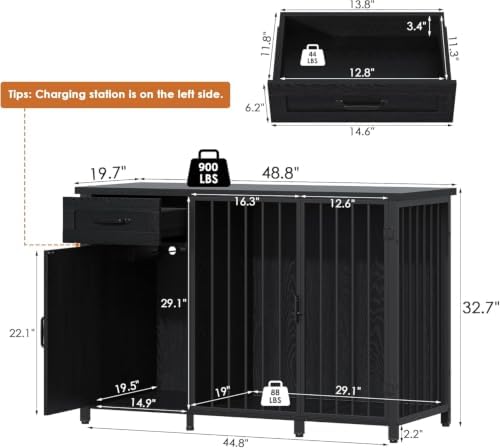 kepptory 30 Inch Dog Crate Furniture with Cabinet, Heavy Duty Farmhouse Dog Kennel with Charging Station, Wooden End Table TV Stand with 900 LBS Capacity and Adustable Feet