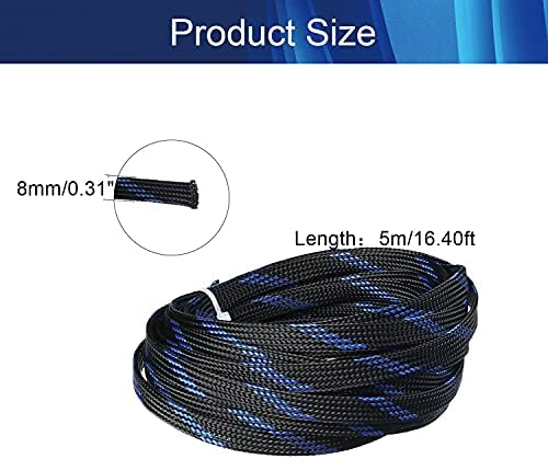 Jutagoss PET Expandable Braided Cable Sleeve, 16.4ft - 5/16 inch Black Blue Cable Management Sleeve, Wire Loom Tube Cord Protector for USB Cable, Power Cord, Audio Video and More, 1Pc