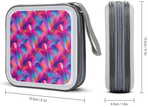 Protective DVD Case Holder Purple Rainbow, 40-Capacity Hard Plastic Binder with Zipper, Portable CD Organizer for Car Home