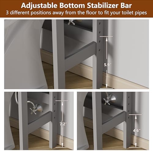 Yardenaler Over-The-Toilet Storage Shelf with Doors, Bathroom Freestanding Organizer Space Saver with Adjustable Shelf, Gray