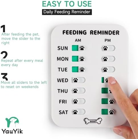 YAUYIK Dog Feeding Reminder, Magnetic Reminder Sticker, AM/PM Daily Indication Chart Feed Your Pets, Fridge Magnets and Double Sided Tape, Helps You to Track Pet Feeding & Medication (White)