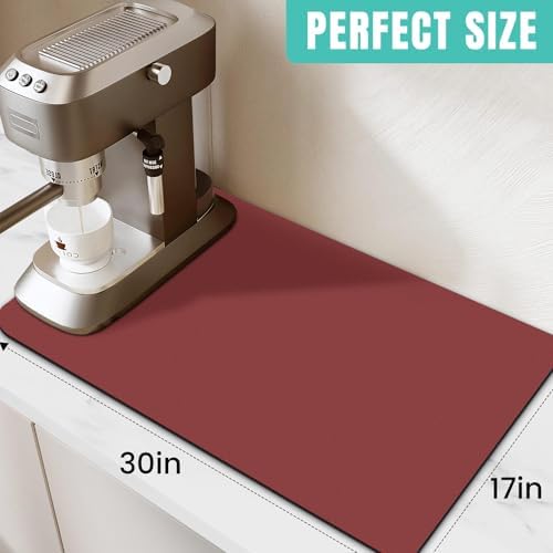 Coffee Mat Super Absorbent Dish Drying Mat Coffee Bar Mat 17"x 30", Red