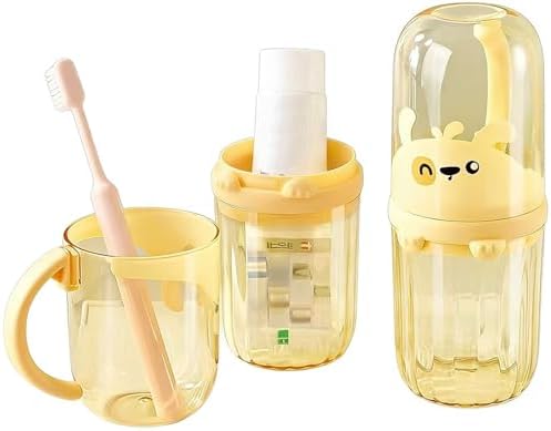 Toothbrush Travel Case for Kids with Detachable Handle, Portable Cute Toothbrush Holders, Multifuction Toothbrushes Toothpaste Storage Box for Camping Travel or Daily Use (Yellow)