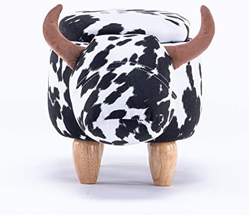 Home 2 Office Cow Ottoman for Kids' Bedroom, Playroom, Nursery, and Living Room, Animal Ottoman with Storage, Footstool for Kids, Black/White