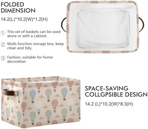 Vintage Hot Air Balloon Square Baskets Storage Bins Foldable Fabric Organizer Bin Open Home Shelf Baskets