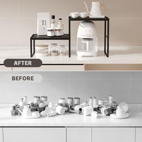Spicy Shelf Stackable Kitchen Countertop Organizer Heavy Duty Kitchen Counter Shelf Metal Spice Rack for Countertop (2 Pack, Black)