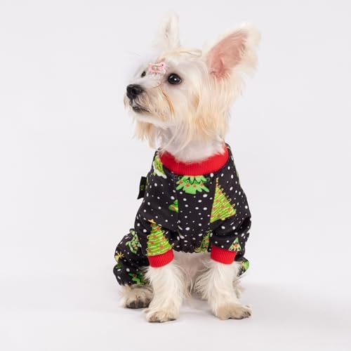 Fitwarm Christmas Tree Dog Pajamas, Christmas Clothes for Small Dogs Boy Girl, Holiday Pet Outfit, Black, Red, Green, Yellow, Small