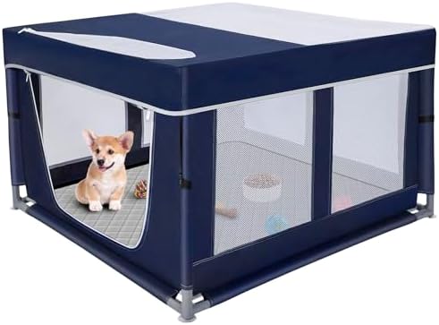 42 × 42 inch Dog Playpen with Pee Pad, Soft Puppy Playpen, 25 Height Pet Playpen for Small Dogs and Small Animals, Dog Fence Indoor, Play Yard with Zipper Door