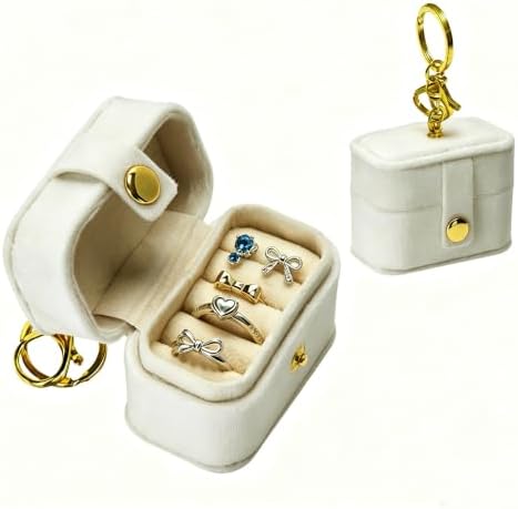 Velvet Dog Collar Ring Bearer Box with Clip, Wedding Ring Pillow Box for Pet, Mini Ring Holder Pouch Box for Proposal Party (Ivory)