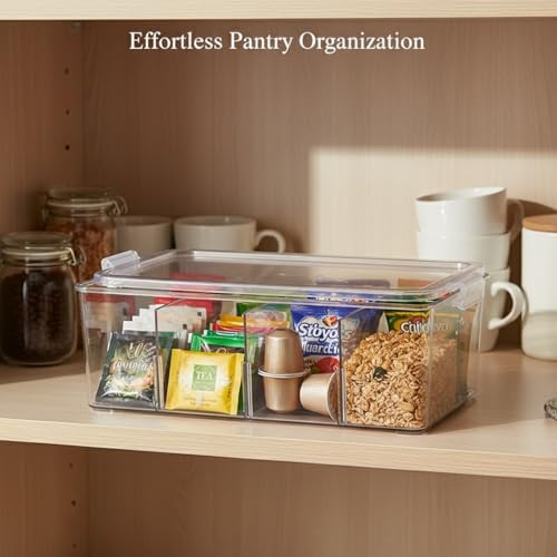 Clear PET Storage Box with Sliding Lid & Dividers, 4-Compartment Organizer for Small Items, Home Office Desk Drawer (1 Pack)