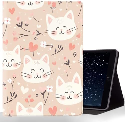 Tablet Case for iPad (9.7-Inch, 2018/2017 Model, 6th/5th Generation),Shockproof Protective Cover with Stand,Auto Wake/Sleep,Cartoon Cat Heart Flower