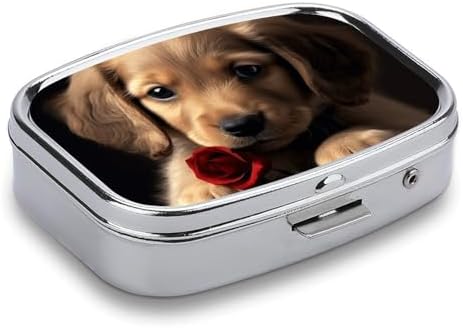 Cute Pet Dog Pill Box for Pocket Square Pill Box 2 Compartment Decorative Portable Travel Pill Holder Tablet Vitamin Organizer Mini Pill Case