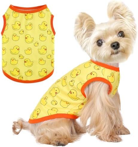 Dog Shirt Vest Dog Clothes for Small Dogs Boy Girl Stretchy Summer Puppy T-Shirts Soft Breathable Lightweight Puppy Sweatshirt Pet Cat Outfit (Yellow Duck, Large)