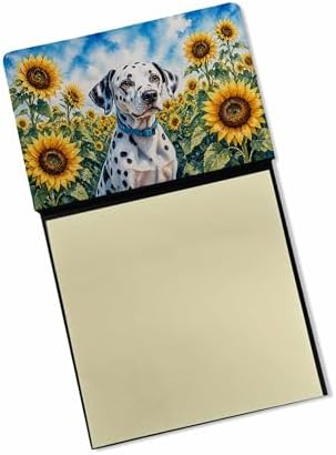 Caroline's Treasures Dalmatian in Sunflowers Watercolor Sticky Note Holder Refillable Dispenser Desk Accessory 3x3 Pad Gift