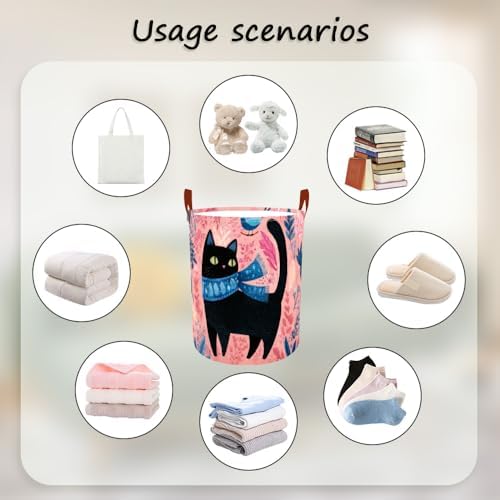 Laundry Basket 15.7x19.7 in Black Cat Floral Hamper for Bedroom
