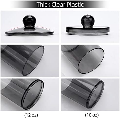 Tbestmax 4 Pack Qtip Holder 10-Ounce, 12-Ounce Bathroom Organizer Accessories Storage Containers Plastic Apothecary Jars with Lids for Cotton Ball, Cotton Swab, Floss, Black