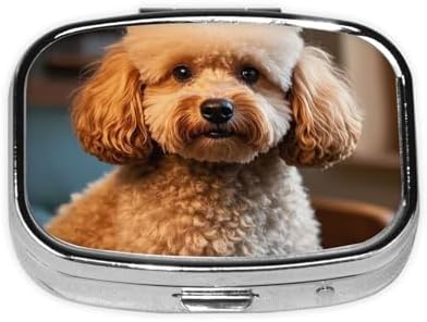 Pill Box with Mirror 2 Compartment Cute Pet Poodle Small Pill Case for Purse Or Pocket Mini Metal Pill Holder Travel Weekly Medicine Tablet Vitamin Holder Organizer Travel Gifts