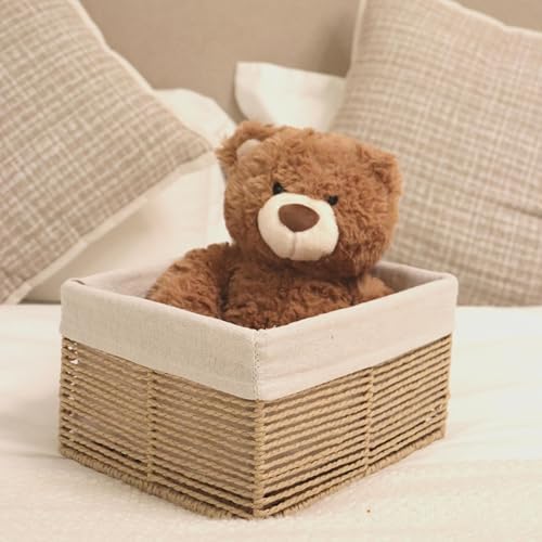 GYASVWU Hand-Woven Paper Rope Storage Baskets,Rectangular Wicker Baskets for Organizing,Decorative Woven Basket for Storage,Shelf Basket for Living Room,Storage Baskets for Pantry (Beige - Large)