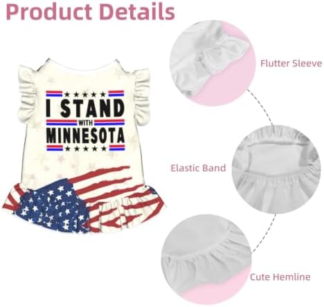 I Stand with Minnesota Dog Cat Dresses for Small Dogs Girl Ruffle Sleeve Hem Breathable Stretchy Pet Puppy Cat Summer Clothes Outfits for Chihuahua Yorkie Teacup Extra Small Tiny Dogs Large