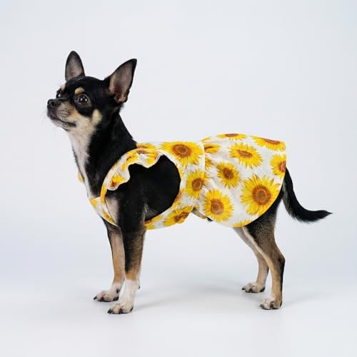 Fitwarm Dog Sunflower Dress, Dog Clothes for Small Dogs Girl, Pet Cat Apparel, White, Yellow, Red, Medium