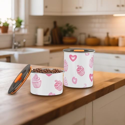 Pink Cupcakes Coffee Canister with Lid Airtight Food Storage Containers 17OZ Stainless Steel Canisters Kitchen Food Organizer for Beans, Cereal, Pasta, Flour, Sugar, Snacks