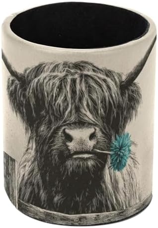 Faux Leather Pen Holder for Desk, Pencil Organizer Highland Cow Pen Cup Desk Decor Makeup Brush Holder Storage for Office Home