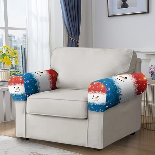 Couch Arm Covers Christmas Snowman Chair Covers Armchair Soft Furniture Protector Scratch-Resistant Sofa Arm Covers Christmas Decoration