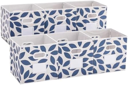 MAX Houser 6 Pack Foldable Fabric Storage Bins with Handles, Blue 12 inch | foldable cube storage bins with dual carry handles. 12"x12"x12" size fits cube closet organizers.Closet & Bedroom Organizer