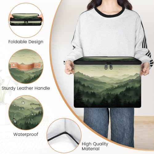 Green Misty Forest Collapsible Fabric Storage Bin with Lids | Storage Basket, Foldable, Waterproof, Handle, Large, Closet Organizer, Home, Nature Woodland