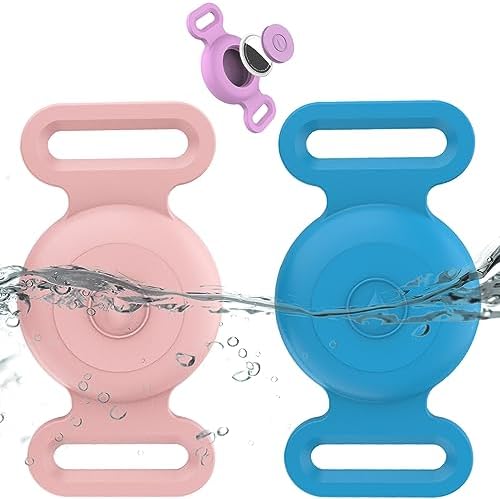 Waterproof Dog Collar with Airtag (1st & 2nd Gen) Holder, 2 Pack | Lightweight Silicone Hidden AirTag Holder for Dog Collar, Anti-Lost AirTag Case for Pet Cat Dog (Pink & Blue)