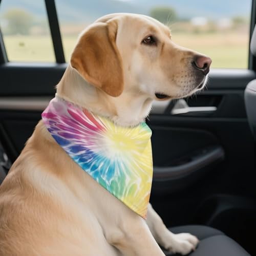 Howilath Dog Bandana with Rainbow Tie Dye Design, Adjustable Triangle Scarf for Small to Large Pets