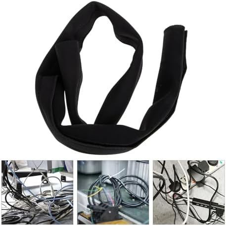 VANZACK Flexible Cable Management Sleeve for Computer Wires Portable Black Cord Organizer Wrap Protects Cables from Pet Damage for Desktop and Entertainment Center Cord Hider