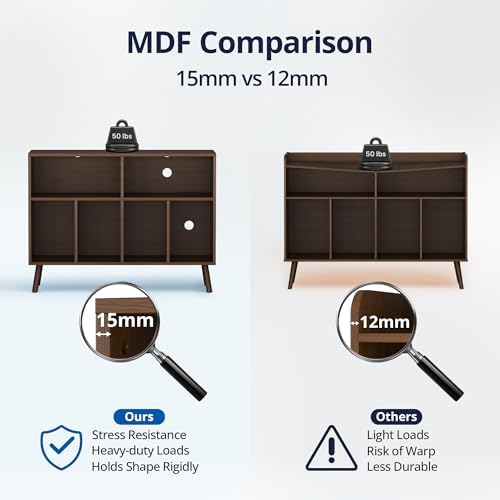 Cozy Castle Record Player Stand with Vinyl Storage Cabinet, Wood Turntable Table Open Shelf Holder Up to 350 Albums Cube Storage Organizer for Living Room, Office, Brown