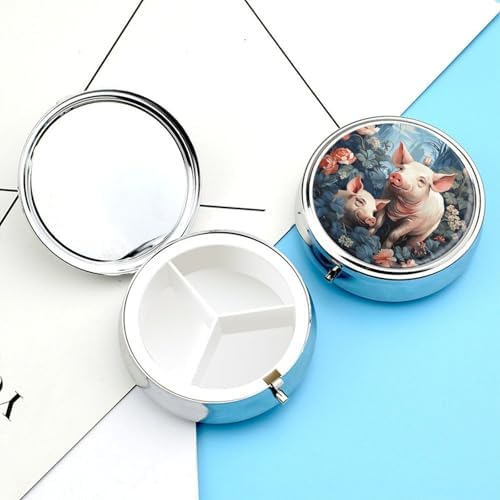Pattern Pets Pill Box 3 Compartment Waterproof Pill Case with Mirror Portable for Purse Pocket Daily Medicine Vitamin Organizer Travel Med Container Holder for Fish Oil Supplements