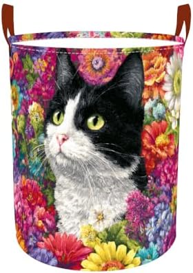 Laundry Basket 15.7x19.7 in Tuxedo Cat Floral Hamper for Bedroo