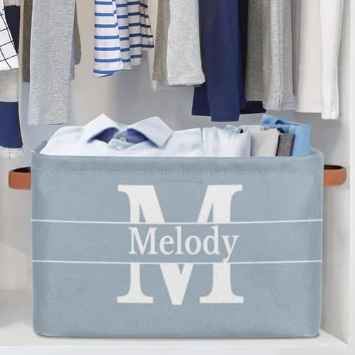 Personalized Name Storage Basket Light Steel Blue with Initial Letter