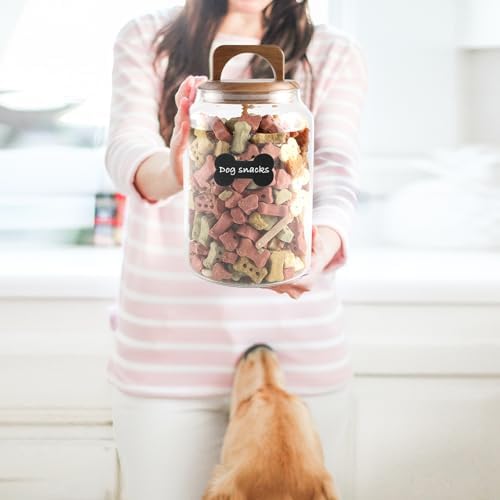 Geyecete Airtight Dog Food Storage Container Large Glass Food Storage Jar with Airtight Wooden Lid glass canisters dog treat storage 64 FL OZ(1900ml)