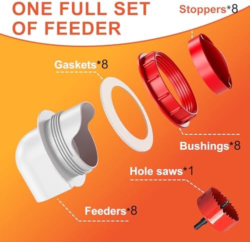 Chicken Feeders No Waste, DIY Automatic Poultry Feeder - 8 Ports Red
