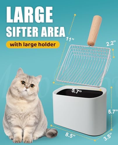 Cat Litter Scoop with Holder-Speed Sifter Litter Box Scooper Captures All Clumps - Kitty Metal Scooper, Kitty Litter Sifting Shovel Comfy Handle,Heavy Duty Speed Sifter,for Litter Box-Pro