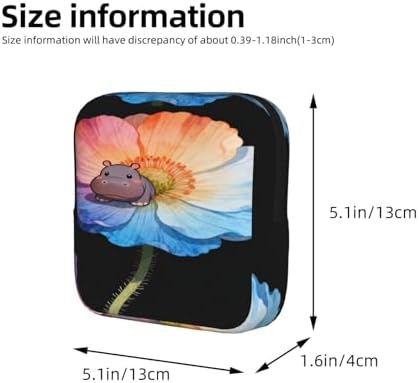 Multifunctional Feminine Care Pouch Watercolor Flowers Funny Hippo Art, Reusable Polyester Tampon Storage Bag, Fits Inside Purse for Travel Camping
