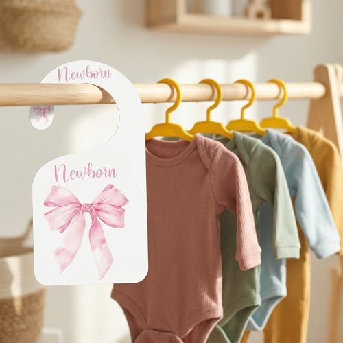 8pcs Baby Closet Dividers Nursery Closet Organizer Baby Wardrobe Organizer Nursery Decor Pink Bows Hanger for Newborn to 24+ Months Size Clothes Hanger Dividers