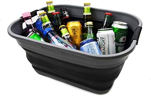 SAMMART 17.5L (4.6 Gallon) Collapsible/Foldable/Pop Up/Portable Washing Tub/Storage Basket, Water Capacity 13.5L/3.5 Gallon (2, Grey/Black (Set of 2))