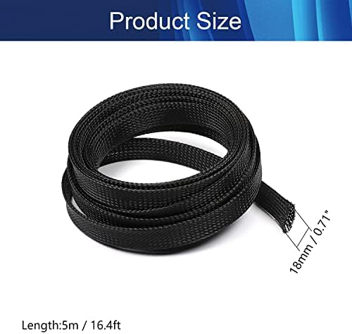 Jutagoss PET Expandable Braided Cable Sleeve, 16.4ft - 11/16 inch Black Cable Management Sleeve, Wire Loom Tube Cord Protector for USB Cable, Power Cord, Audio Video and More, 1Pc