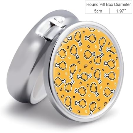 Pill Case with Mirror Crispy Fried Chicken Round 3 Compartment, Portable Pill Box for Purse Travel Medication