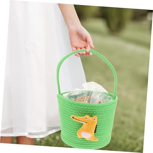Vaguelly Handwoven Small Cotton Rope Basket for Shower and Wedding Candy Container Lightweight Mini Dinosaur Snack Bucket Nursery and Boy Girl Storage Pet Toy Organizer Portable Woven Crate