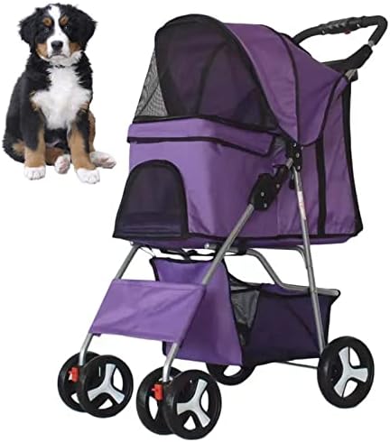 Dog Stroller, Pet Strollers for Small Medium Dogs & Cats, 4 Wheels Dog Jogging Stroller Folding Doggy Stroller with Storage Basket Traveling Strolling Cart,Purple