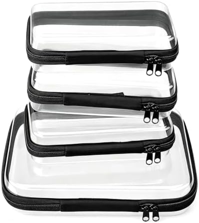 4Pcs Clear Makeup Bag, Portable Travel Zipper Pouches, Hard Shell Zipper Case, Toiletry Bag for Travel, CLear Diaper Bag, Toiletry Pouch, Travel Organizer, Cosmetic Bag,Toy Storage Bins (Black)