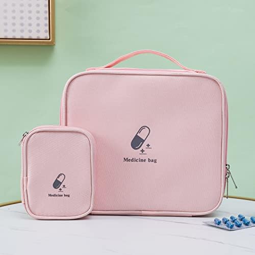 Small First Aid Bag Empty, Portable Travel Pill Bag Double Zipper First Aid Pouch with Handle for Family Outdoors Hiking Camping Car Office Workplace (Pink)
