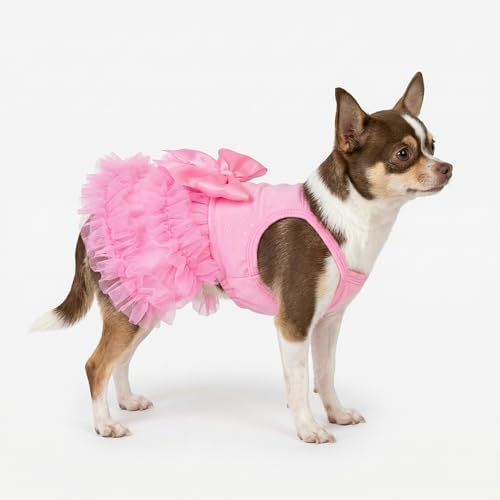 Fitwarm Sparkly Dog Tiered Dress, Fancy Dog Clothes for Small Dogs Girl, Bohemian Doggie Birthday Outfit, Pet Apparel, Pink, Medium