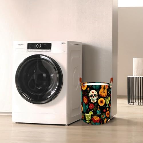 Laundry Basket 15.7x19.7 in Sugar Skull Floral Hamper for Bedroom